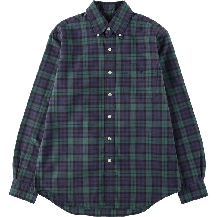 Ralph Lauren Blackwatch check long-sleeved button-down check shirt, men's size S. cotton green type Vintage Second Hand