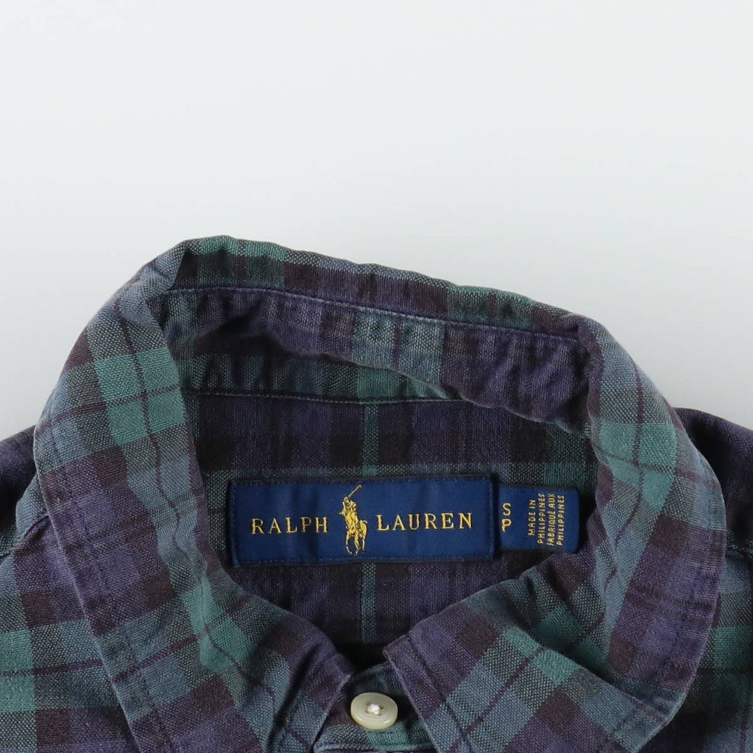Ralph Lauren Blackwatch check long-sleeved button-down check shirt, men's size S. cotton green type Vintage Second Hand