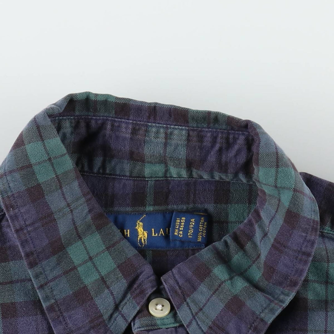 Ralph Lauren Blackwatch check long-sleeved button-down check shirt, men's size S. cotton green type Vintage Second Hand