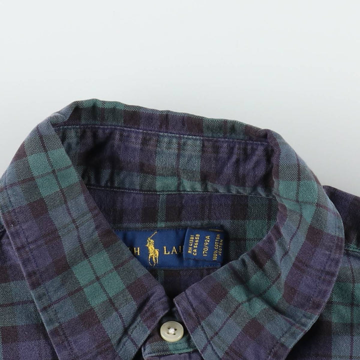 Ralph Lauren Blackwatch check long-sleeved button-down check shirt, men's size S. cotton green type Vintage Second Hand