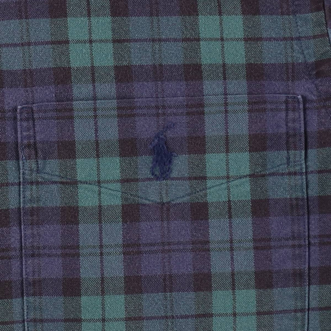 Ralph Lauren Blackwatch check long-sleeved button-down check shirt, men's size S. cotton green type Vintage Second Hand