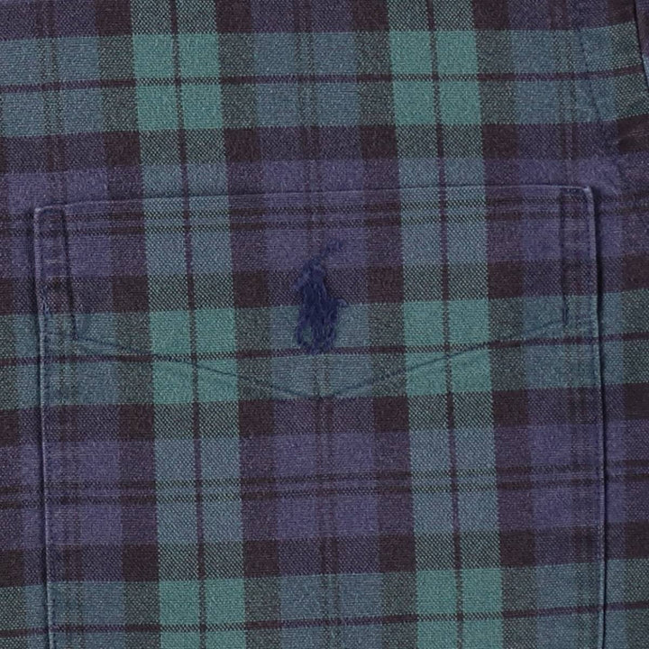 Ralph Lauren Blackwatch check long-sleeved button-down check shirt, men's size S. cotton green type Vintage Second Hand