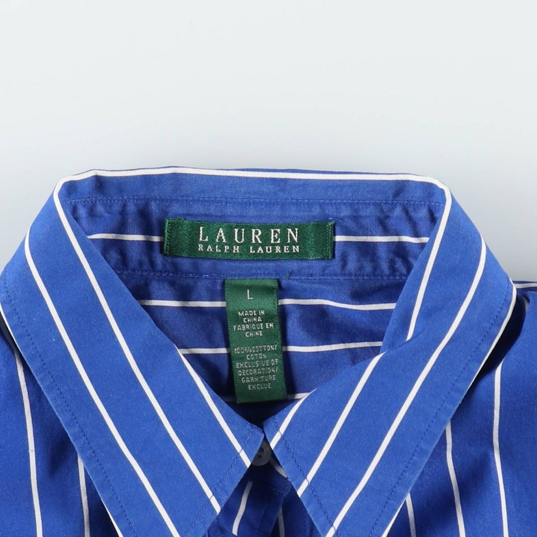 Ralph Lauren LAUREN Women's 3/4 Sleeve Cotton Stripe Shirt (Size L equivalent) cotton blue type Vintage Second Hand