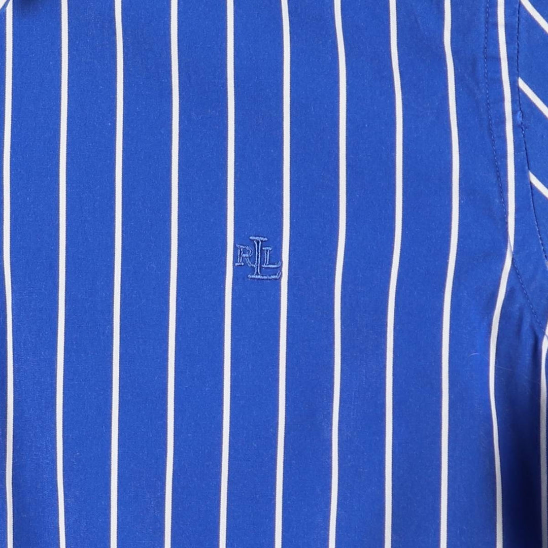 Ralph Lauren LAUREN Women's 3/4 Sleeve Cotton Stripe Shirt (Size L equivalent) cotton blue type Vintage Second Hand