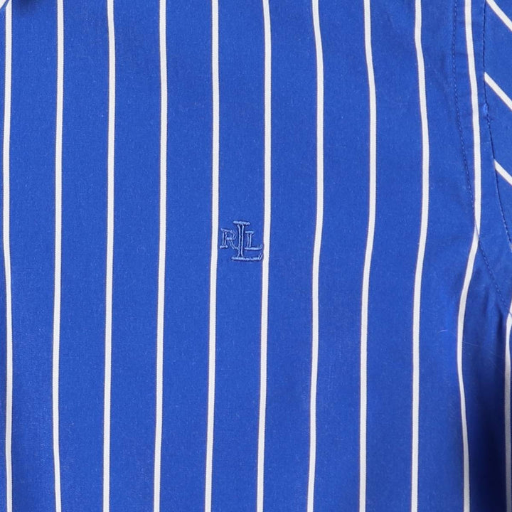 Ralph Lauren LAUREN Women's 3/4 Sleeve Cotton Stripe Shirt (Size L equivalent) cotton blue type Vintage Second Hand