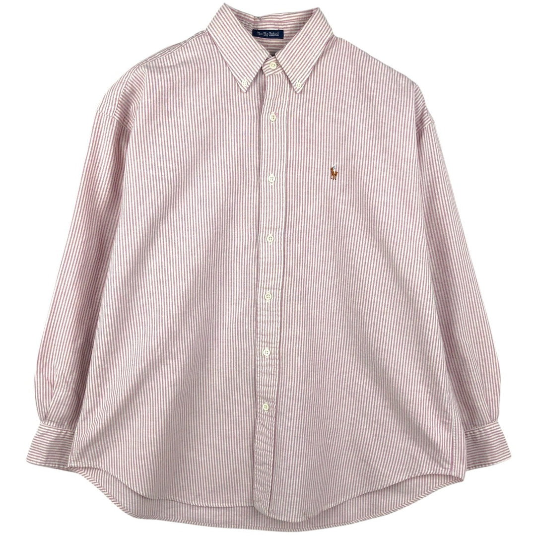Ralph Lauren The Big Oxford Long-Sleeve Button-Down Striped Shirt, Women's Size XL (approx.) cotton pink type Vintage Second Hand
