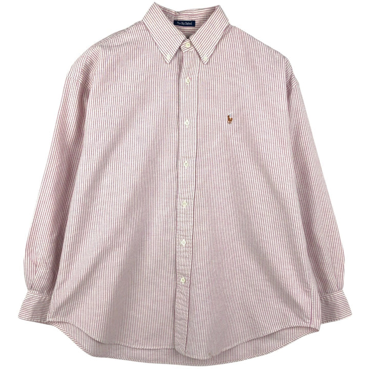 Ralph Lauren The Big Oxford Long-Sleeve Button-Down Striped Shirt, Women's Size XL (approx.) cotton pink type Vintage Second Hand