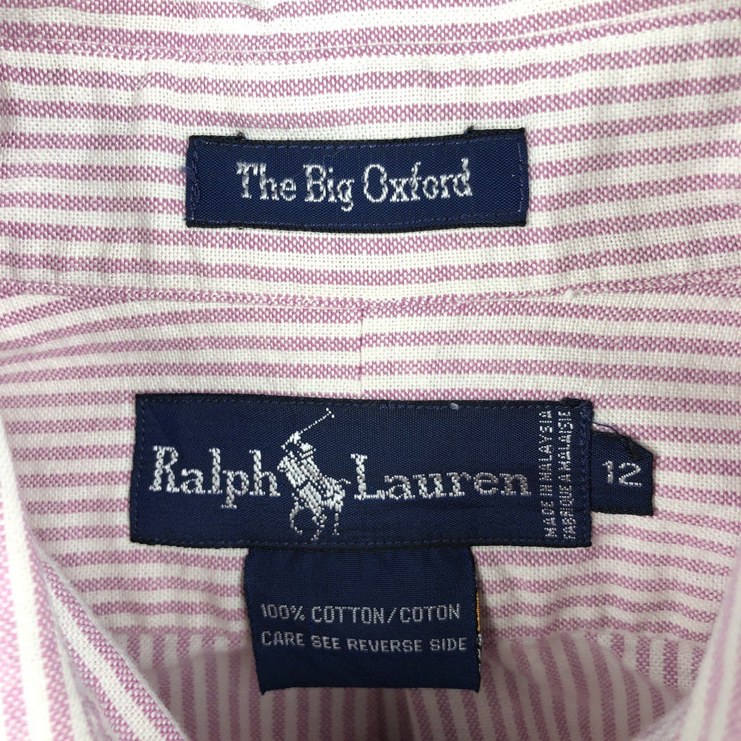 Ralph Lauren The Big Oxford Long-Sleeve Button-Down Striped Shirt, Women's Size XL (approx.) cotton pink type Vintage Second Hand