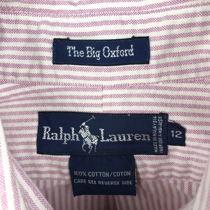 Ralph Lauren The Big Oxford Long-Sleeve Button-Down Striped Shirt, Women's Size XL (approx.) cotton pink type Vintage Second Hand