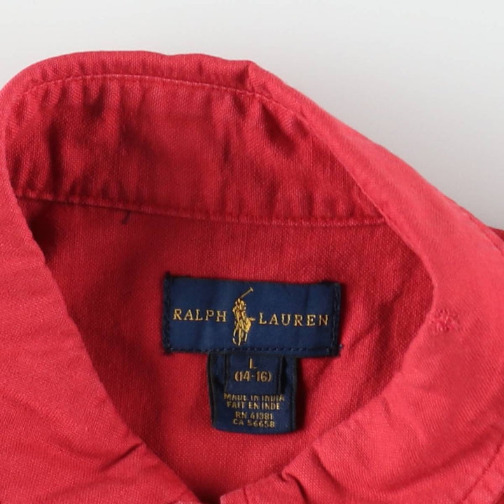 Ralph Lauren Big Pony Long-Sleeve Button-Down Shirt, Women's Size S (approx.) cotton red type Vintage Second Hand