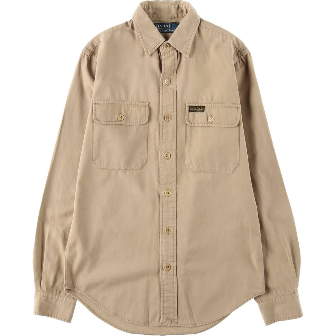 Ralph Lauren POLO by Ralph Lauren Long-Sleeve Cotton Shirt, Men's Size XS (approx.) cotton Beige type Vintage Second Hand