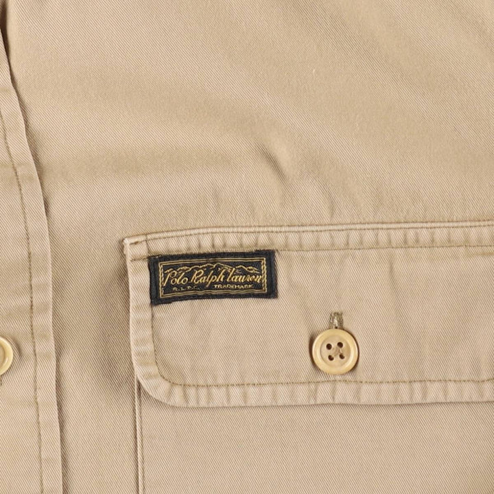 Ralph Lauren POLO by Ralph Lauren Long-Sleeve Cotton Shirt, Men's Size XS (approx.) cotton Beige type Vintage Second Hand