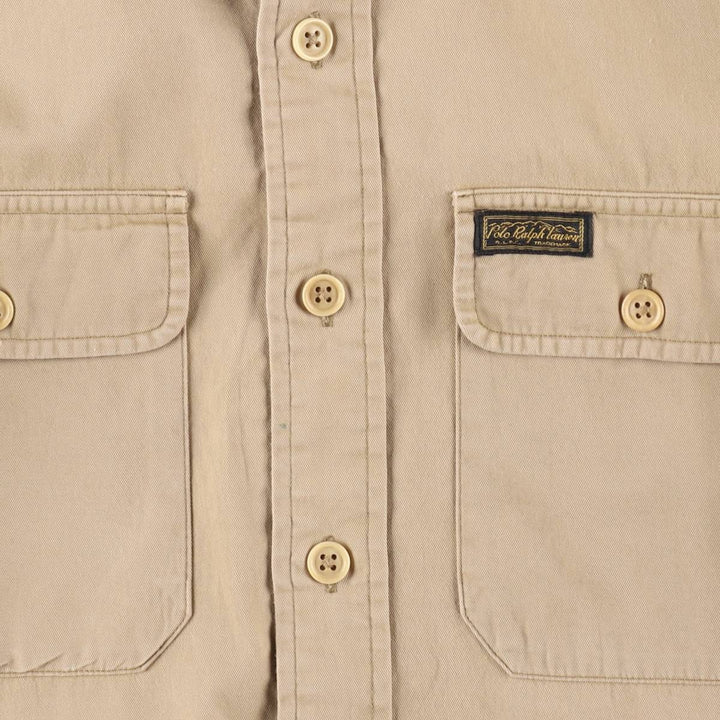 Ralph Lauren POLO by Ralph Lauren Long-Sleeve Cotton Shirt, Men's Size XS (approx.) cotton Beige type Vintage Second Hand
