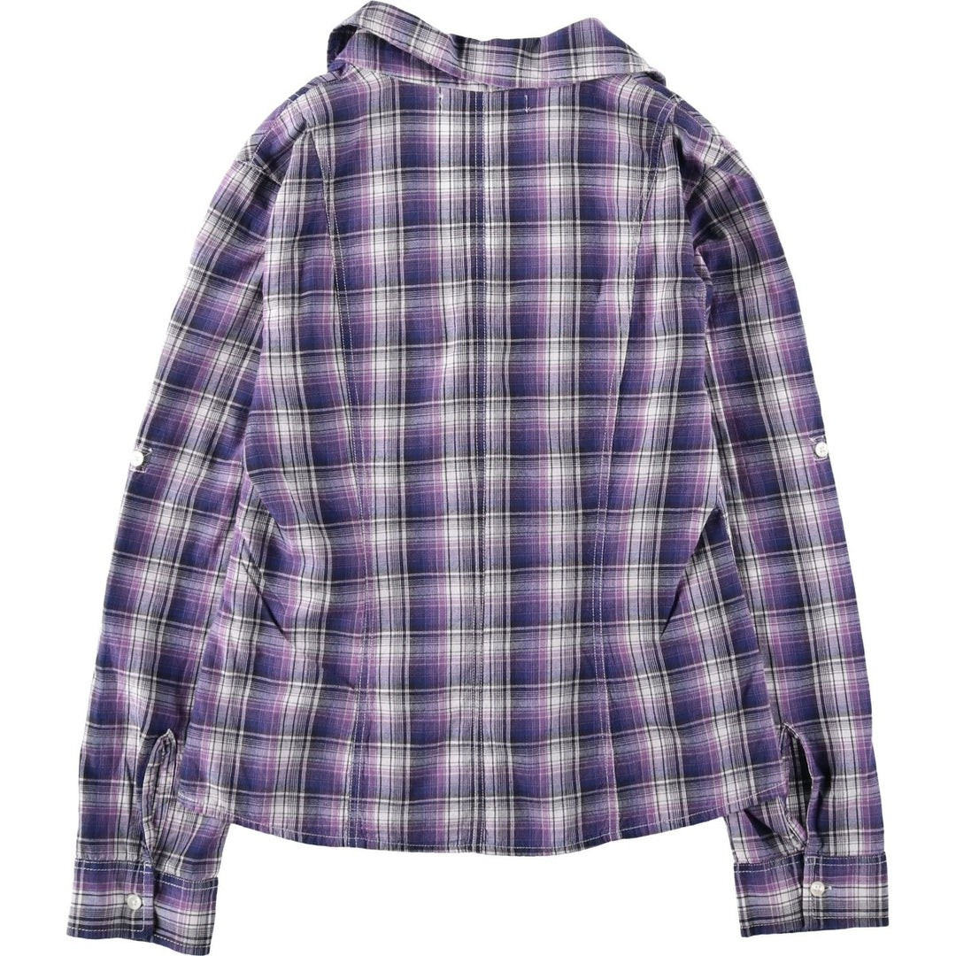 CLOCKHOUSE Skipper Collar Long-Sleeve Cotton Check Shirt, Women's Size XL (approx.) cotton purple type Vintage Second Hand
