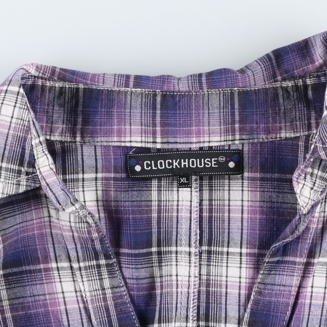 CLOCKHOUSE Skipper Collar Long-Sleeve Cotton Check Shirt, Women's Size XL (approx.) cotton purple type Vintage Second Hand
