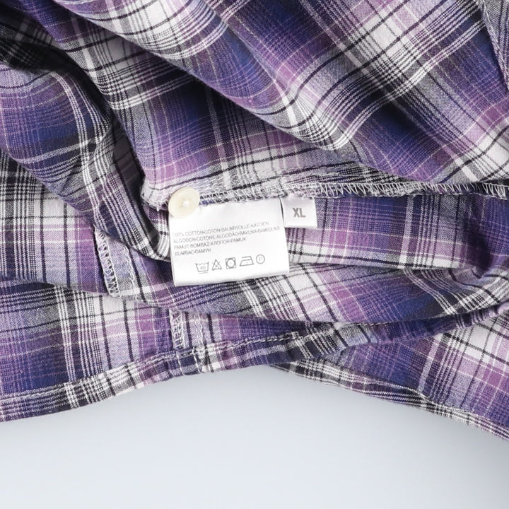 CLOCKHOUSE Skipper Collar Long-Sleeve Cotton Check Shirt, Women's Size XL (approx.) cotton purple type Vintage Second Hand