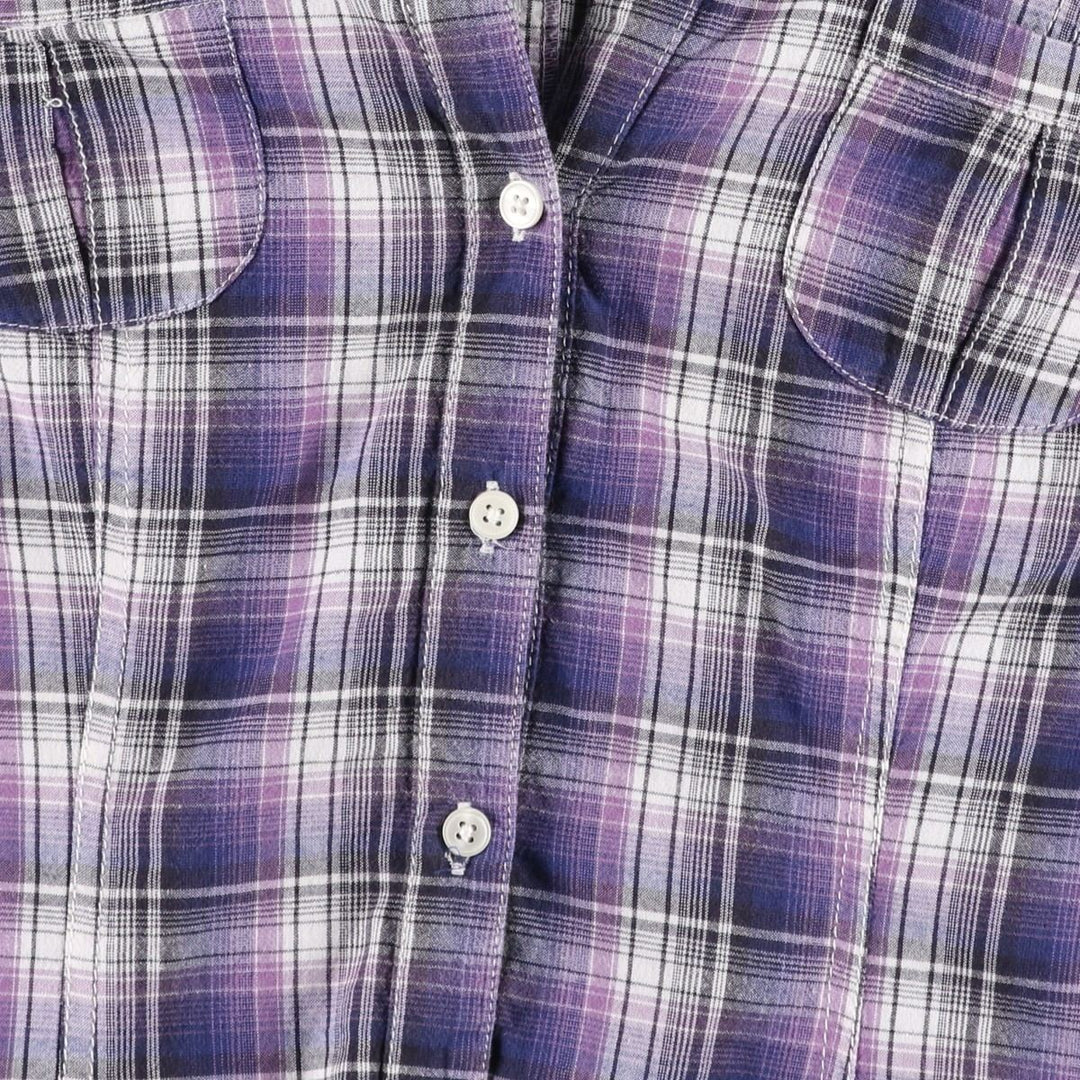 CLOCKHOUSE Skipper Collar Long-Sleeve Cotton Check Shirt, Women's Size XL (approx.) cotton purple type Vintage Second Hand