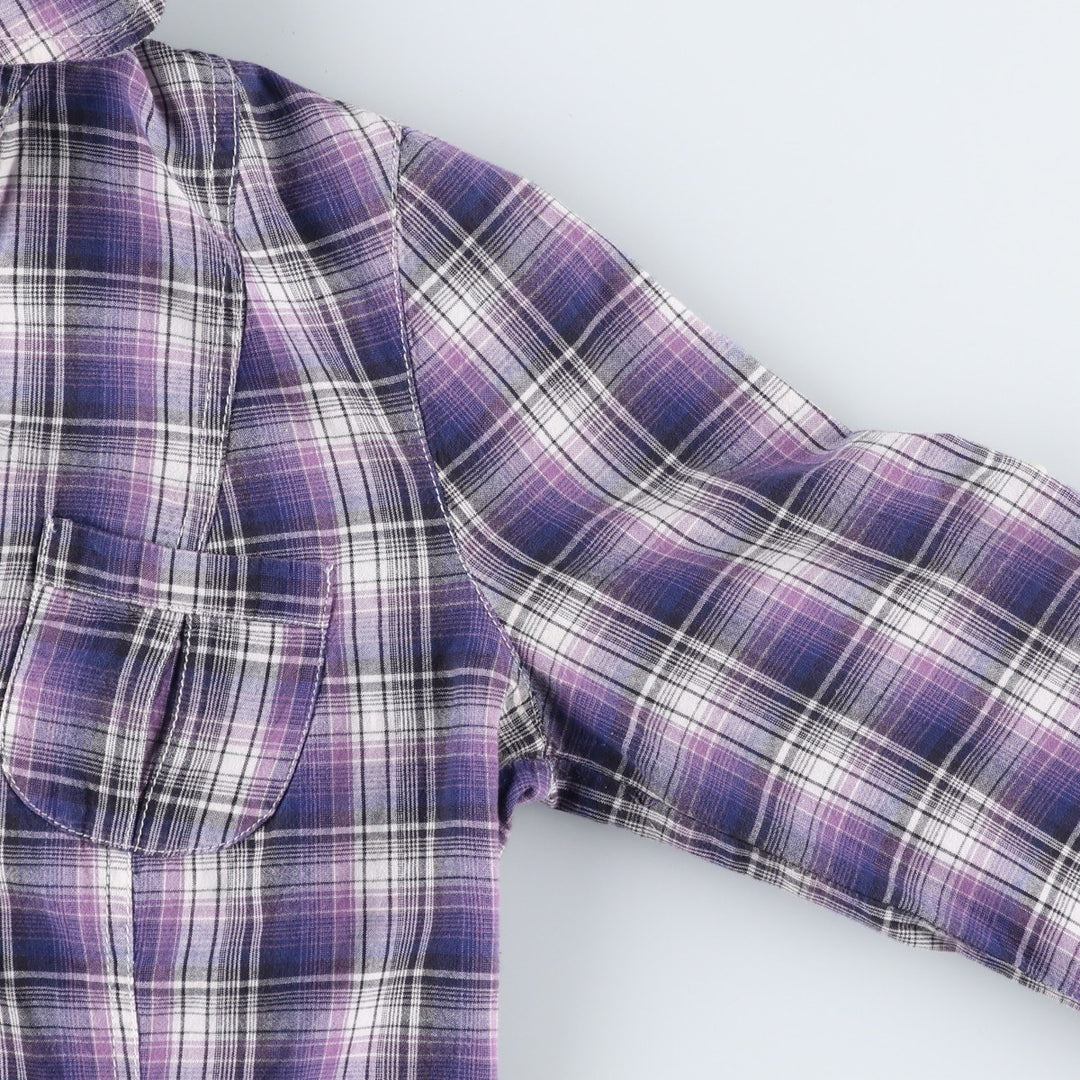 CLOCKHOUSE Skipper Collar Long-Sleeve Cotton Check Shirt, Women's Size XL (approx.) cotton purple type Vintage Second Hand