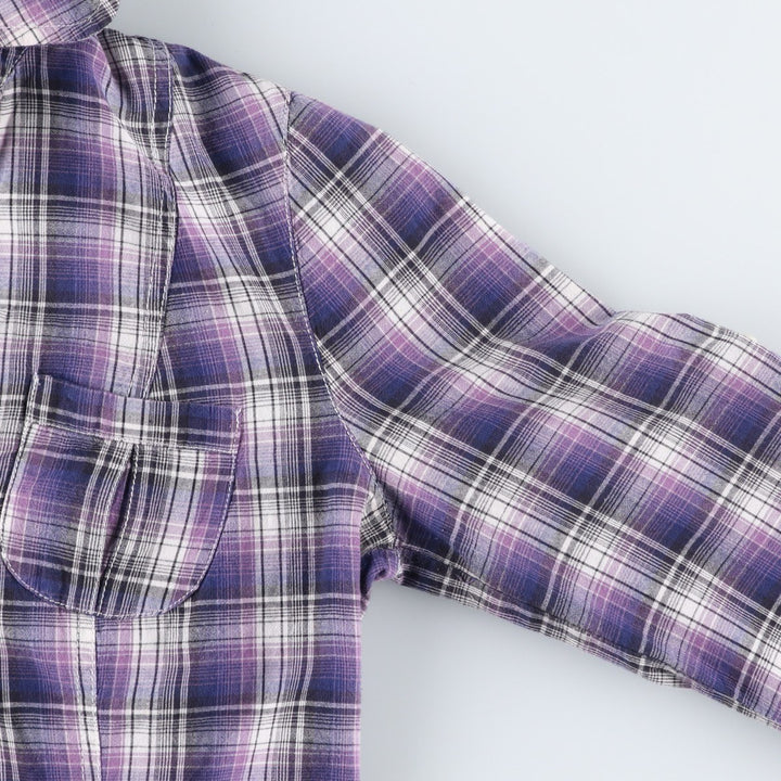 CLOCKHOUSE Skipper Collar Long-Sleeve Cotton Check Shirt, Women's Size XL (approx.) cotton purple type Vintage Second Hand