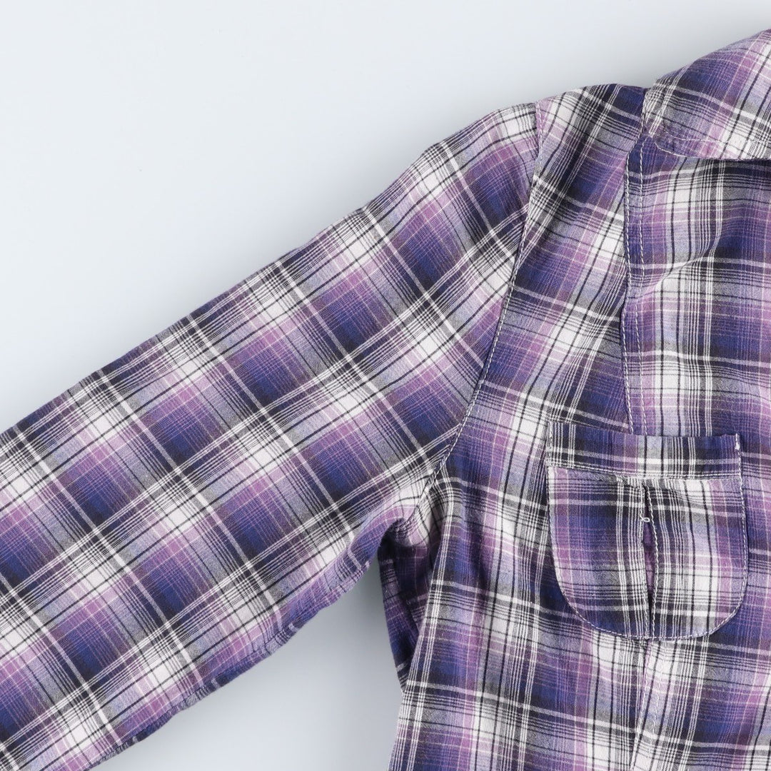 CLOCKHOUSE Skipper Collar Long-Sleeve Cotton Check Shirt, Women's Size XL (approx.) cotton purple type Vintage Second Hand