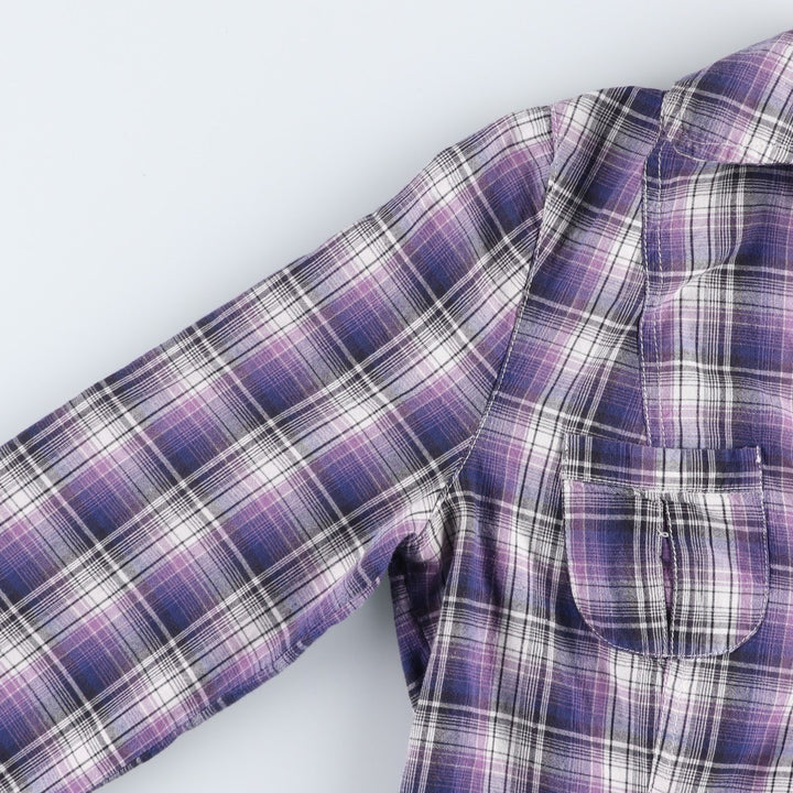 CLOCKHOUSE Skipper Collar Long-Sleeve Cotton Check Shirt, Women's Size XL (approx.) cotton purple type Vintage Second Hand