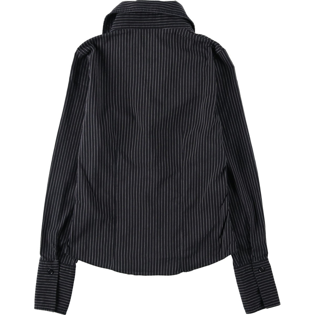 AMISU Skipper Collar Long-Sleeve Striped Shirt (Women's Size S) cotton black type Vintage Second Hand