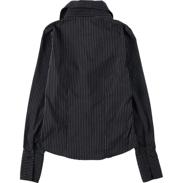 AMISU Skipper Collar Long-Sleeve Striped Shirt (Women's Size S) cotton black type Vintage Second Hand