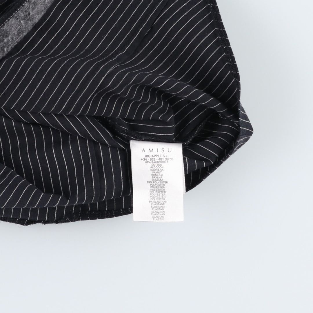 AMISU Skipper Collar Long-Sleeve Striped Shirt (Women's Size S) cotton black type Vintage Second Hand