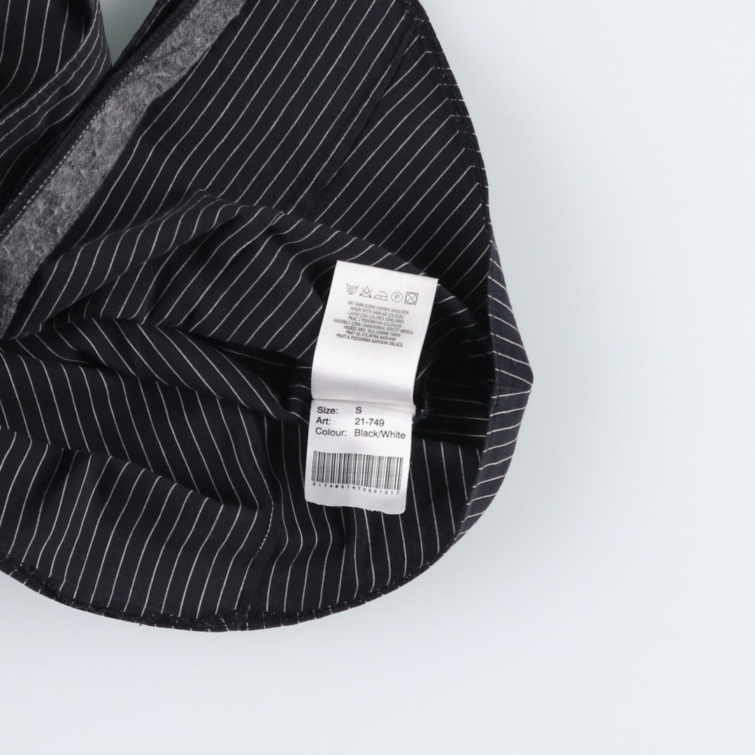AMISU Skipper Collar Long-Sleeve Striped Shirt (Women's Size S) cotton black type Vintage Second Hand