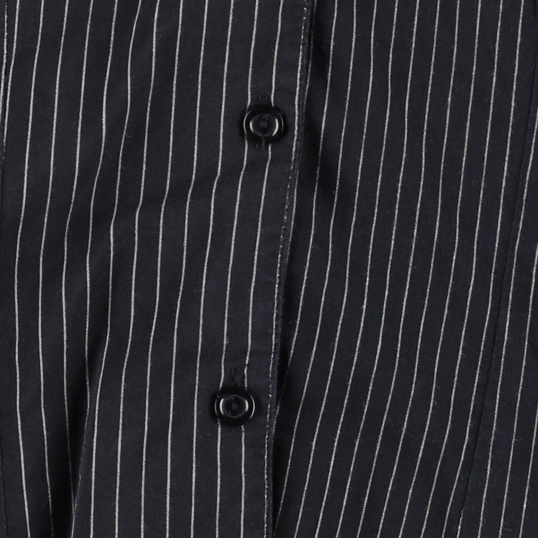 AMISU Skipper Collar Long-Sleeve Striped Shirt (Women's Size S) cotton black type Vintage Second Hand