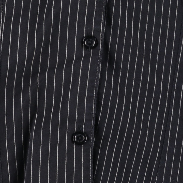 AMISU Skipper Collar Long-Sleeve Striped Shirt (Women's Size S) cotton black type Vintage Second Hand