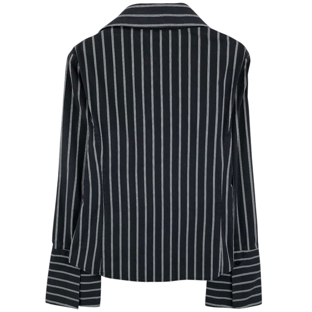 zero Skipper Collar Long-Sleeve Striped Shirt (Women's Size M) unclear black type Vintage Second Hand