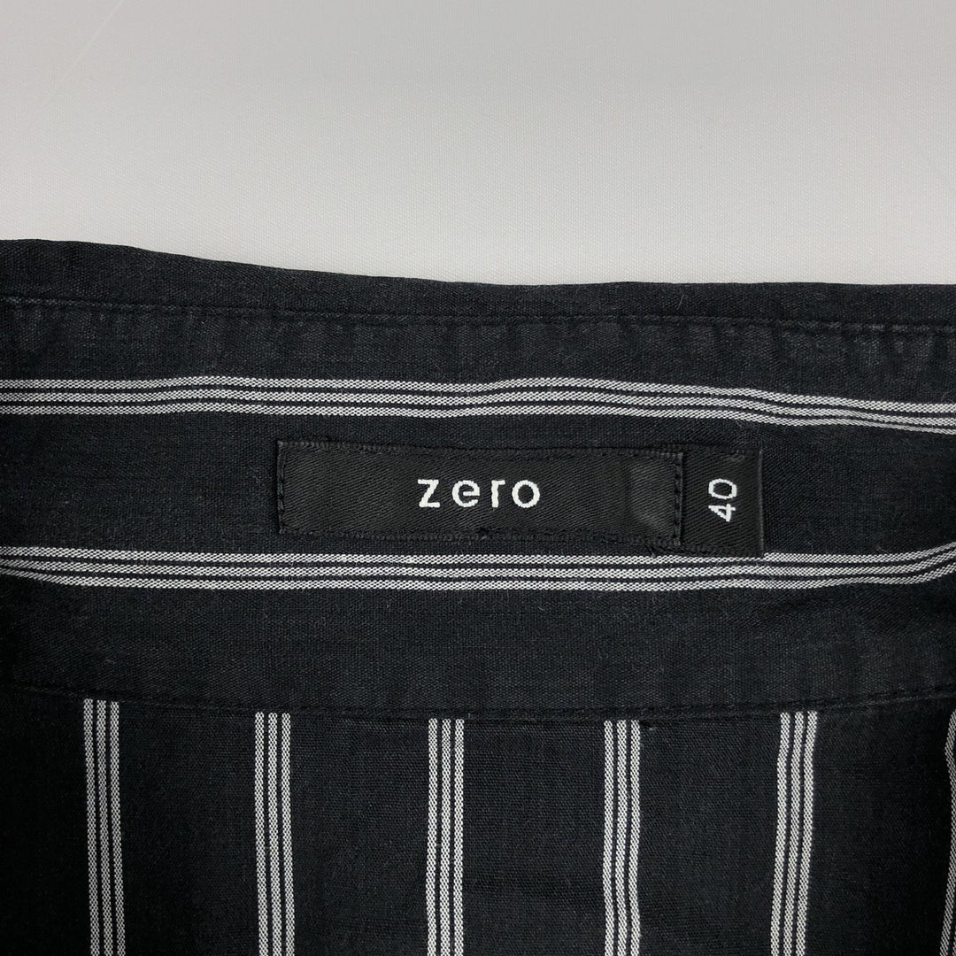 zero Skipper Collar Long-Sleeve Striped Shirt (Women's Size M) unclear black type Vintage Second Hand
