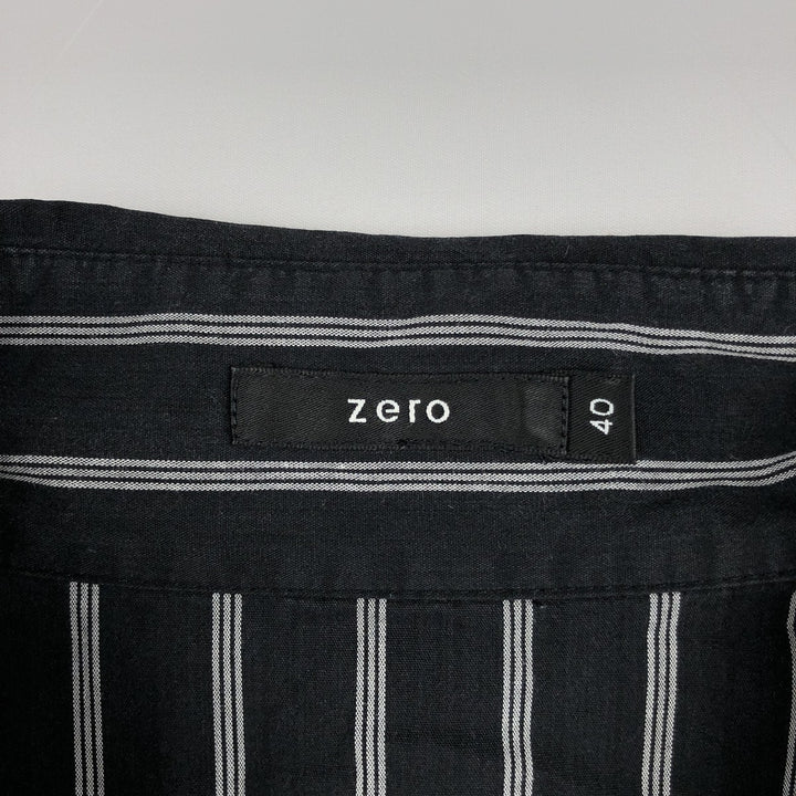 zero Skipper Collar Long-Sleeve Striped Shirt (Women's Size M) unclear black type Vintage Second Hand