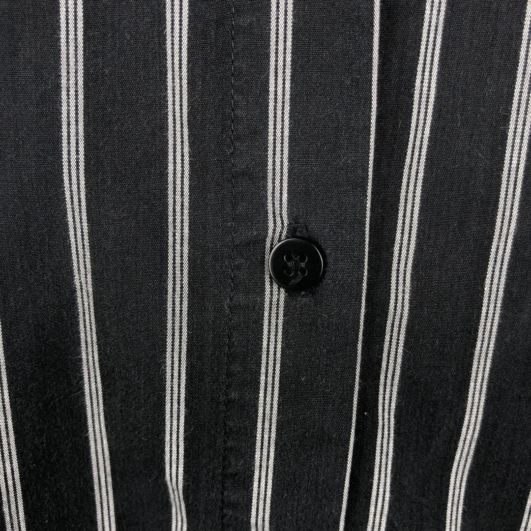 zero Skipper Collar Long-Sleeve Striped Shirt (Women's Size M) unclear black type Vintage Second Hand