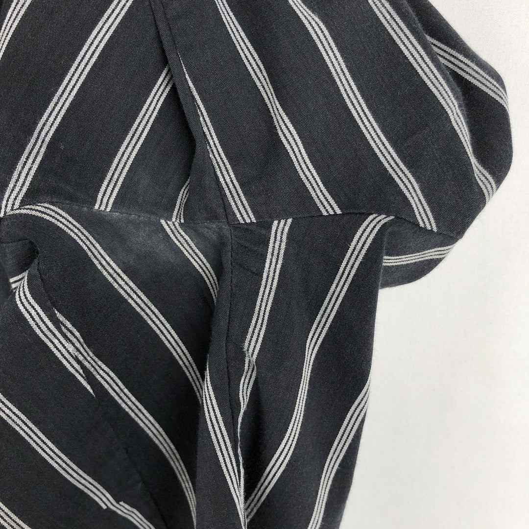 zero Skipper Collar Long-Sleeve Striped Shirt (Women's Size M) unclear black type Vintage Second Hand