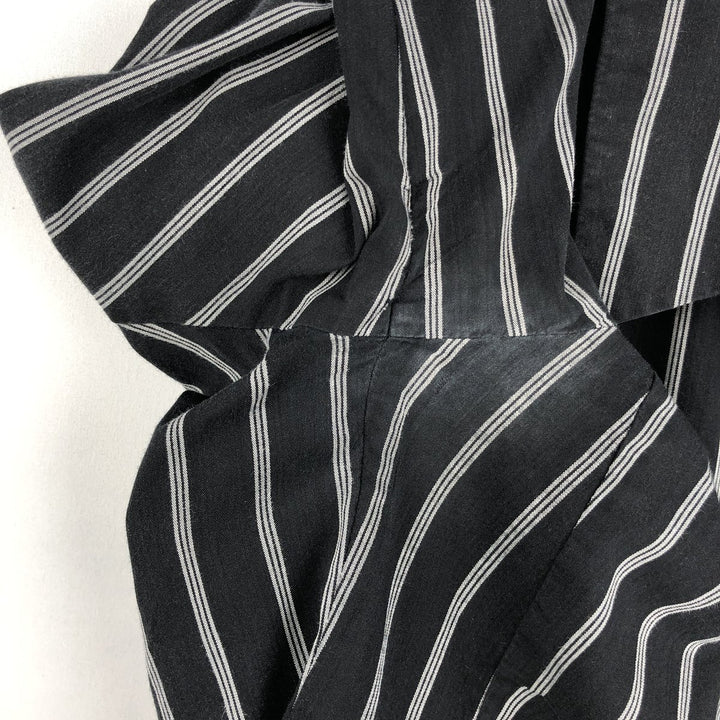 zero Skipper Collar Long-Sleeve Striped Shirt (Women's Size M) unclear black type Vintage Second Hand