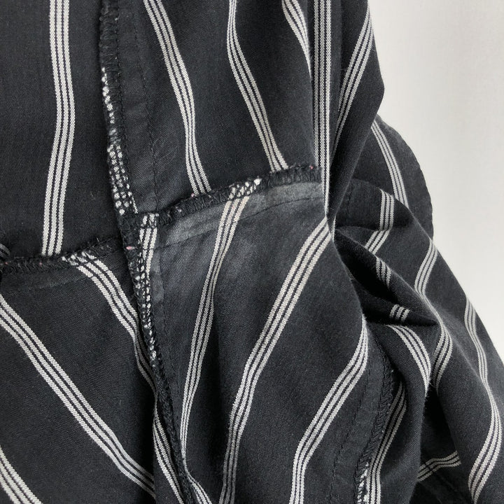 zero Skipper Collar Long-Sleeve Striped Shirt (Women's Size M) unclear black type Vintage Second Hand
