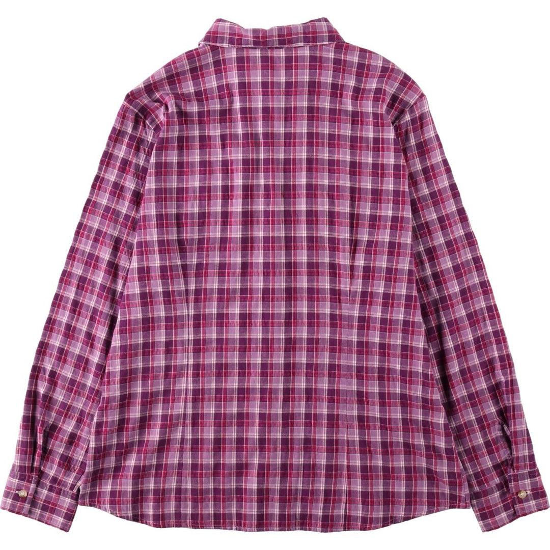 Lee RIDERS Skipper Collar Long Sleeve Cotton Check Shirt, Women's Size XL (approx.) cotton Purple type red-purple Vintage Second Hand