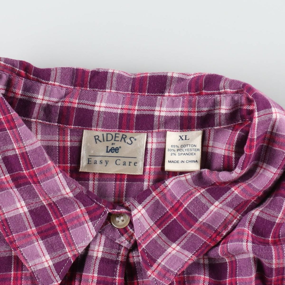Lee RIDERS Skipper Collar Long Sleeve Cotton Check Shirt, Women's Size XL (approx.) cotton Purple type red-purple Vintage Second Hand