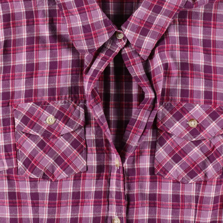 Lee RIDERS Skipper Collar Long Sleeve Cotton Check Shirt, Women's Size XL (approx.) cotton Purple type red-purple Vintage Second Hand