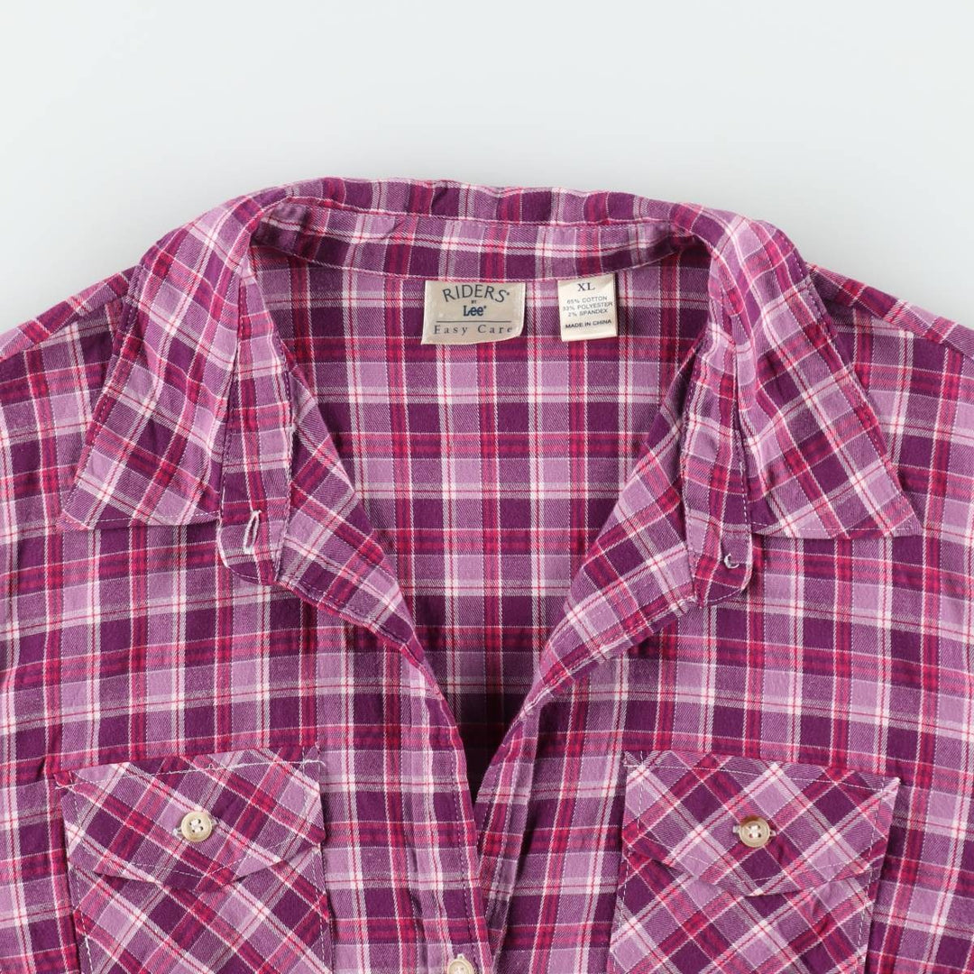 Lee RIDERS Skipper Collar Long Sleeve Cotton Check Shirt, Women's Size XL (approx.) cotton Purple type red-purple Vintage Second Hand