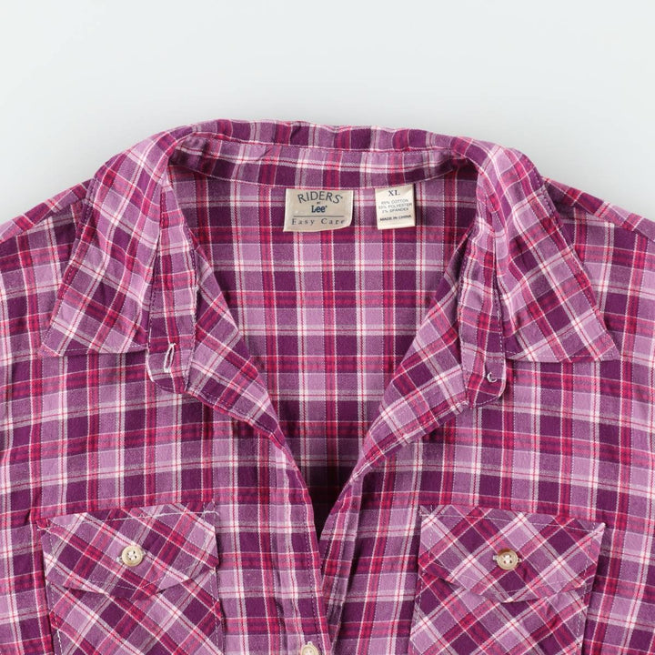 Lee RIDERS Skipper Collar Long Sleeve Cotton Check Shirt, Women's Size XL (approx.) cotton Purple type red-purple Vintage Second Hand