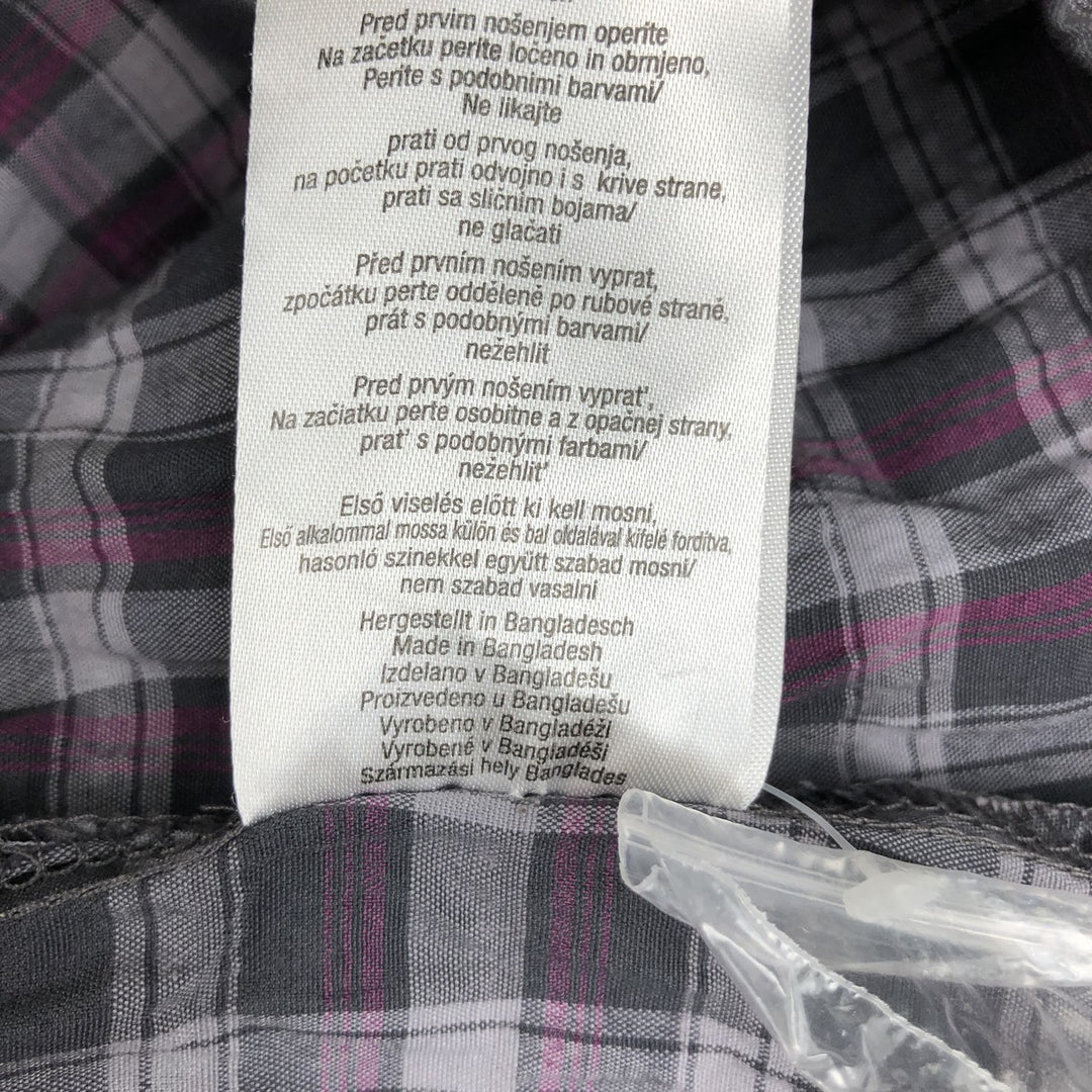 Okay Check Pattern Skipper Collar Long Sleeve Poly-Cotton Shirt (Women's Size S) polyester gray type Vintage Second Hand