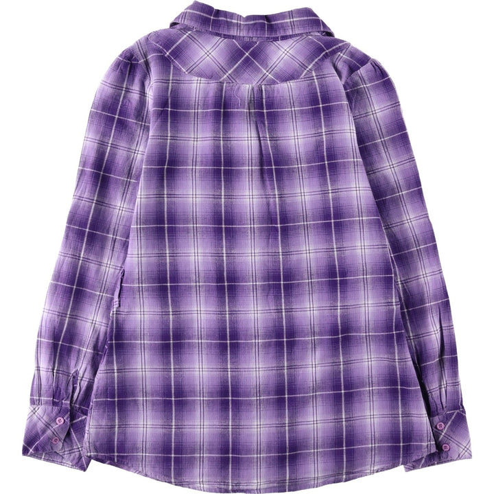 FISHBONE Ombre Check Skipper Collar Long Sleeve Cotton Check Shirt (Women's Size M) cotton purple type Vintage Second Hand