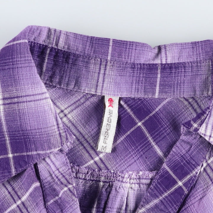 FISHBONE Ombre Check Skipper Collar Long Sleeve Cotton Check Shirt (Women's Size M) cotton purple type Vintage Second Hand