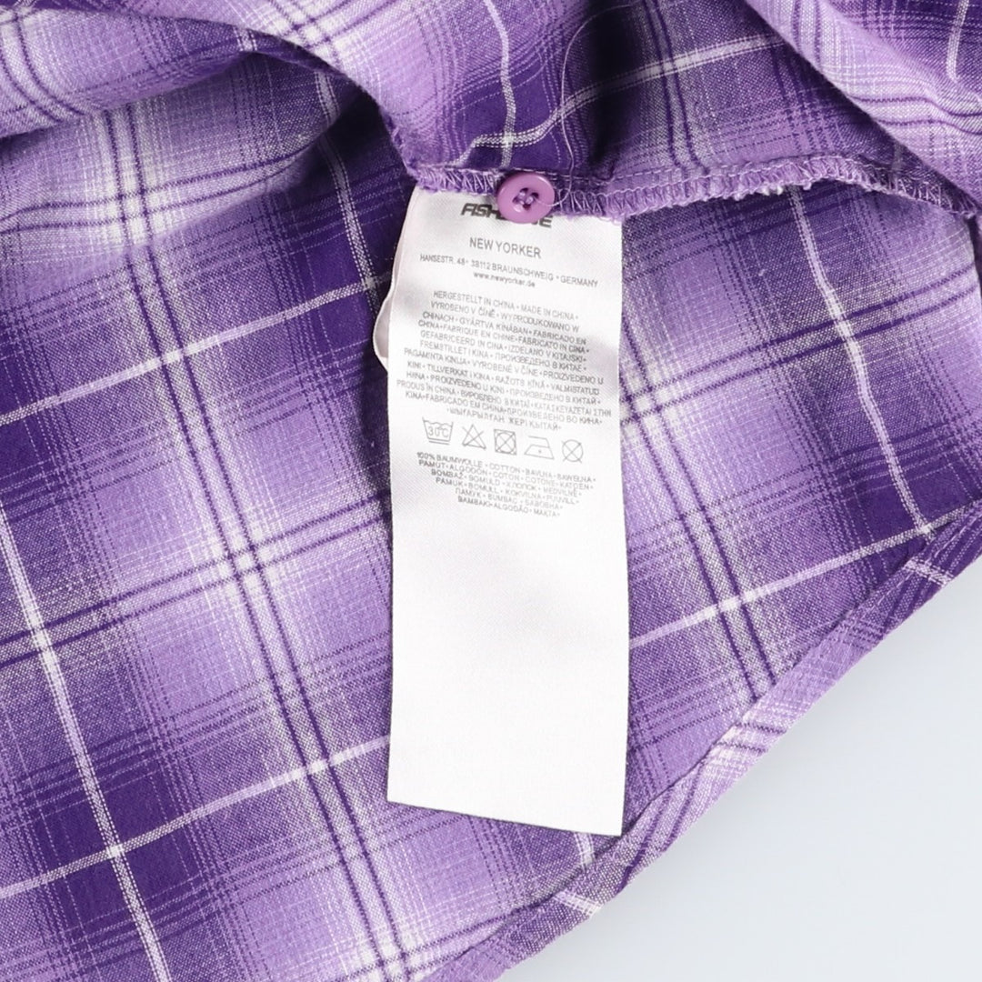 FISHBONE Ombre Check Skipper Collar Long Sleeve Cotton Check Shirt (Women's Size M) cotton purple type Vintage Second Hand