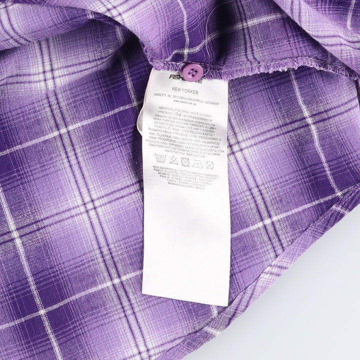 FISHBONE Ombre Check Skipper Collar Long Sleeve Cotton Check Shirt (Women's Size M) cotton purple type Vintage Second Hand
