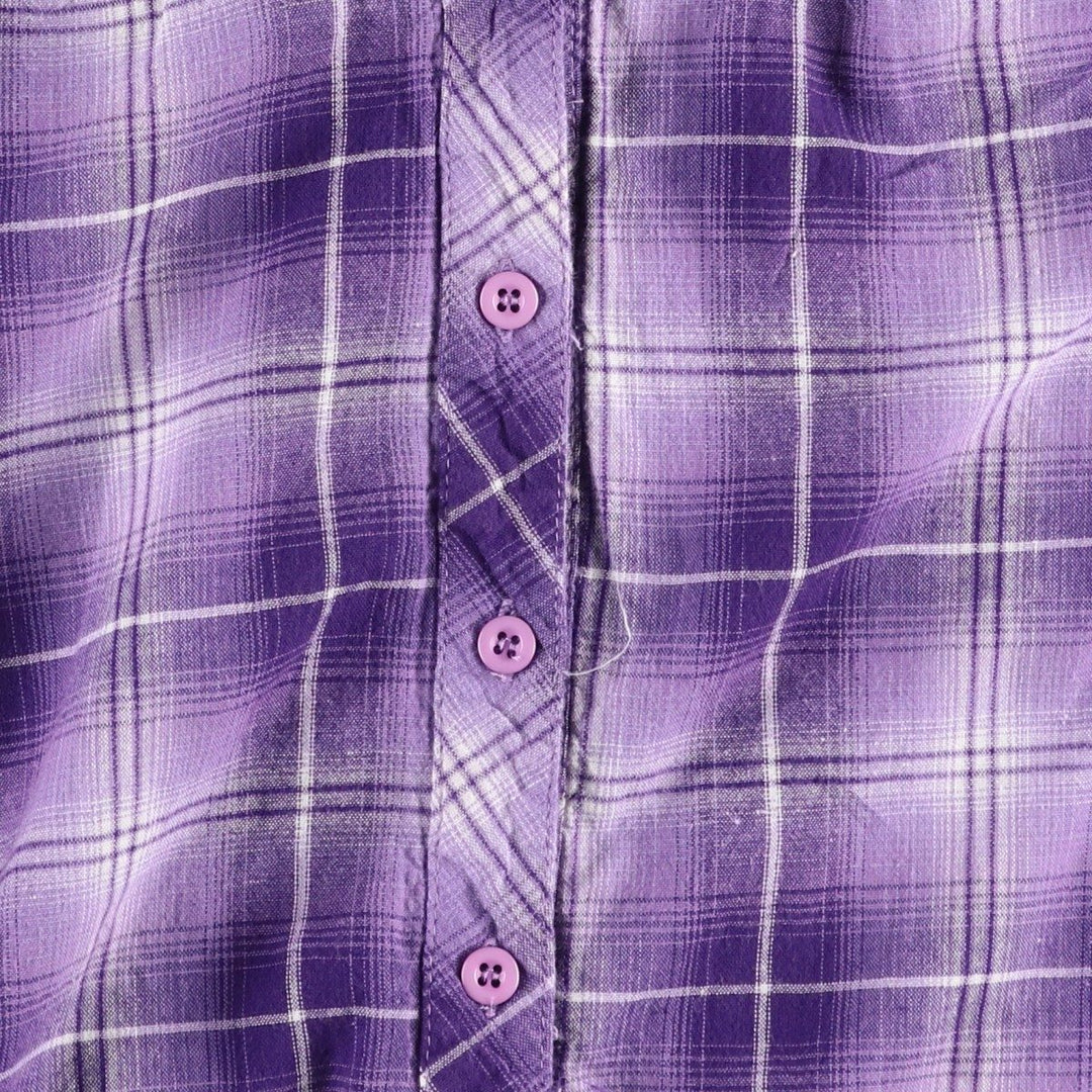 FISHBONE Ombre Check Skipper Collar Long Sleeve Cotton Check Shirt (Women's Size M) cotton purple type Vintage Second Hand
