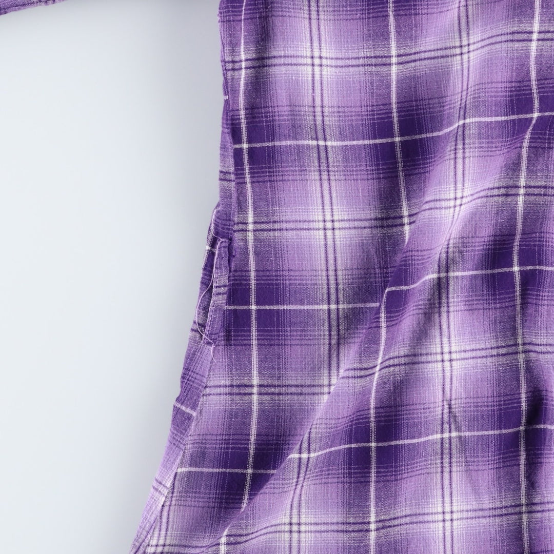FISHBONE Ombre Check Skipper Collar Long Sleeve Cotton Check Shirt (Women's Size M) cotton purple type Vintage Second Hand